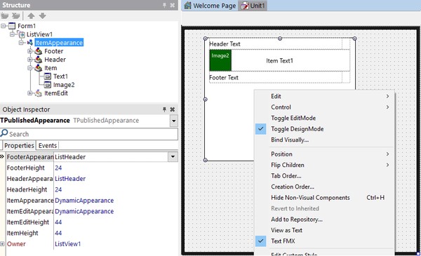 firemonkey ListView DynamicAppearance